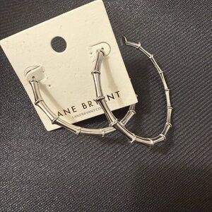 Lane Bryant Silver Tone Bamboo Hoop Earrings Large Statement Hoops